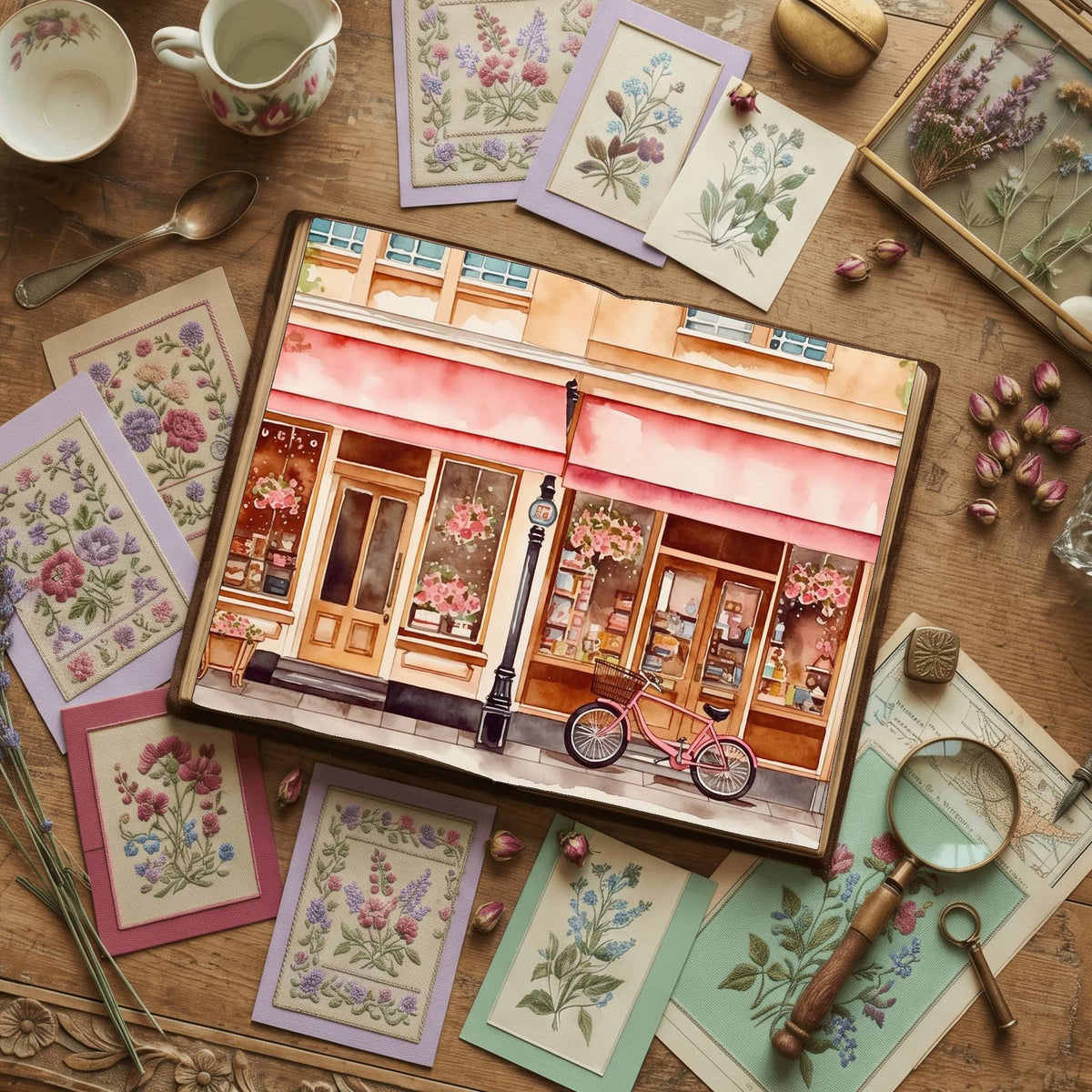 Pink Bakery printable junk journal papers, digital download preview