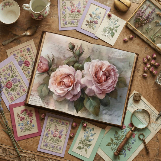 Pink Roses floral printable junk journal papers, digital download preview