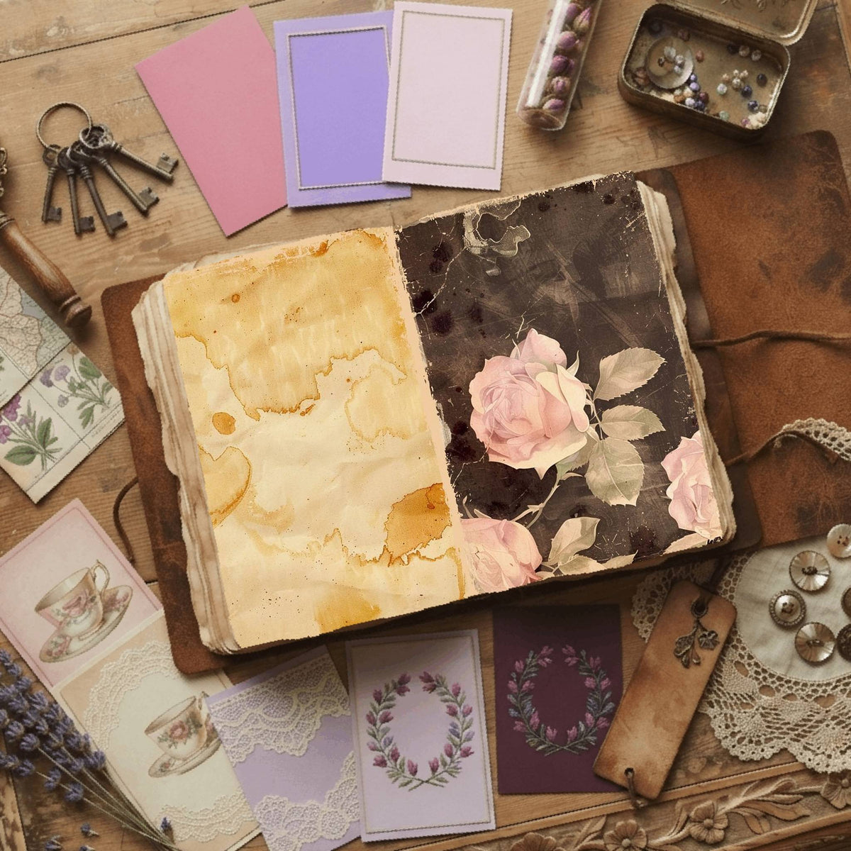 Pink Roses floral printable junk journal papers, digital download preview