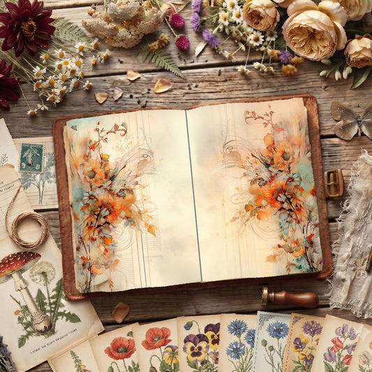 Plain Orange Floral Digital Papers