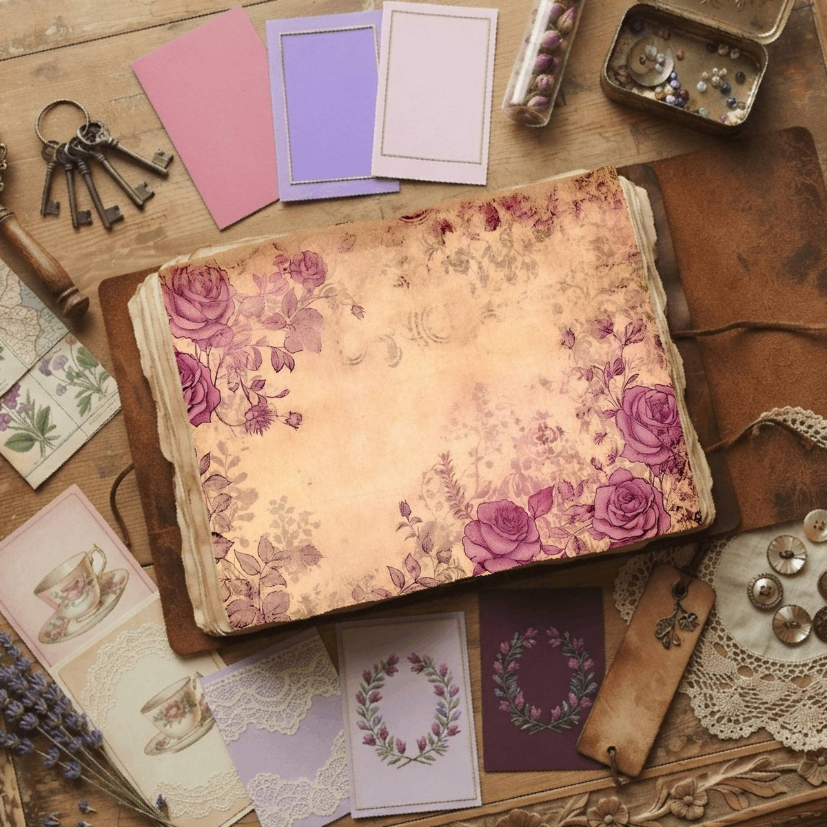 Purple Roses floral printable junk journal papers, digital download preview