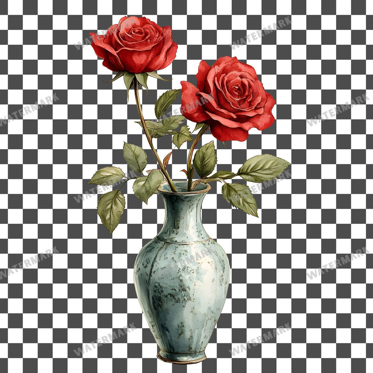 Red Roses Vintage Style clipart PNG on a transparent background, design 1