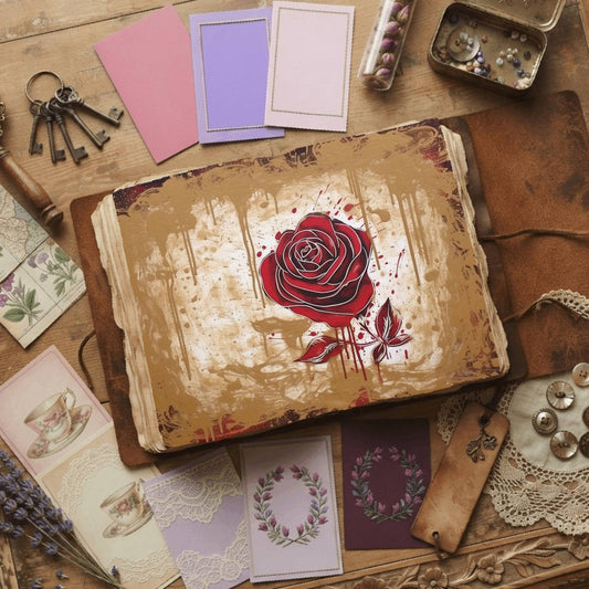 Red Roses floral printable junk journal papers, digital download preview