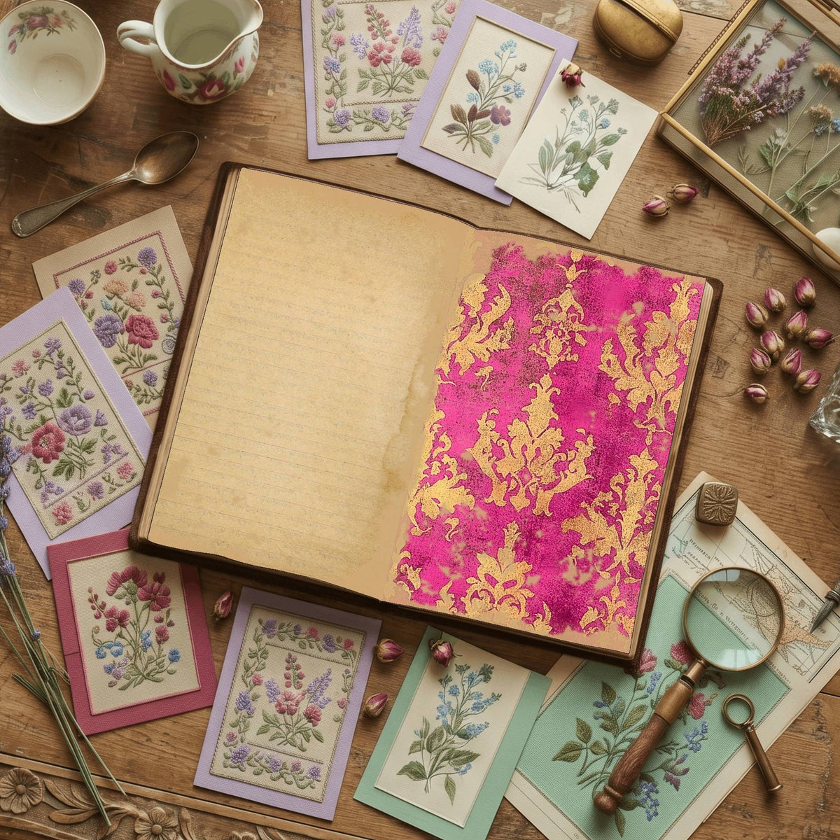 Regal Damask printable junk journal papers, digital download preview