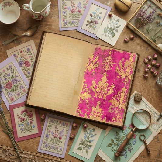 Regal Damask printable junk journal papers, digital download preview