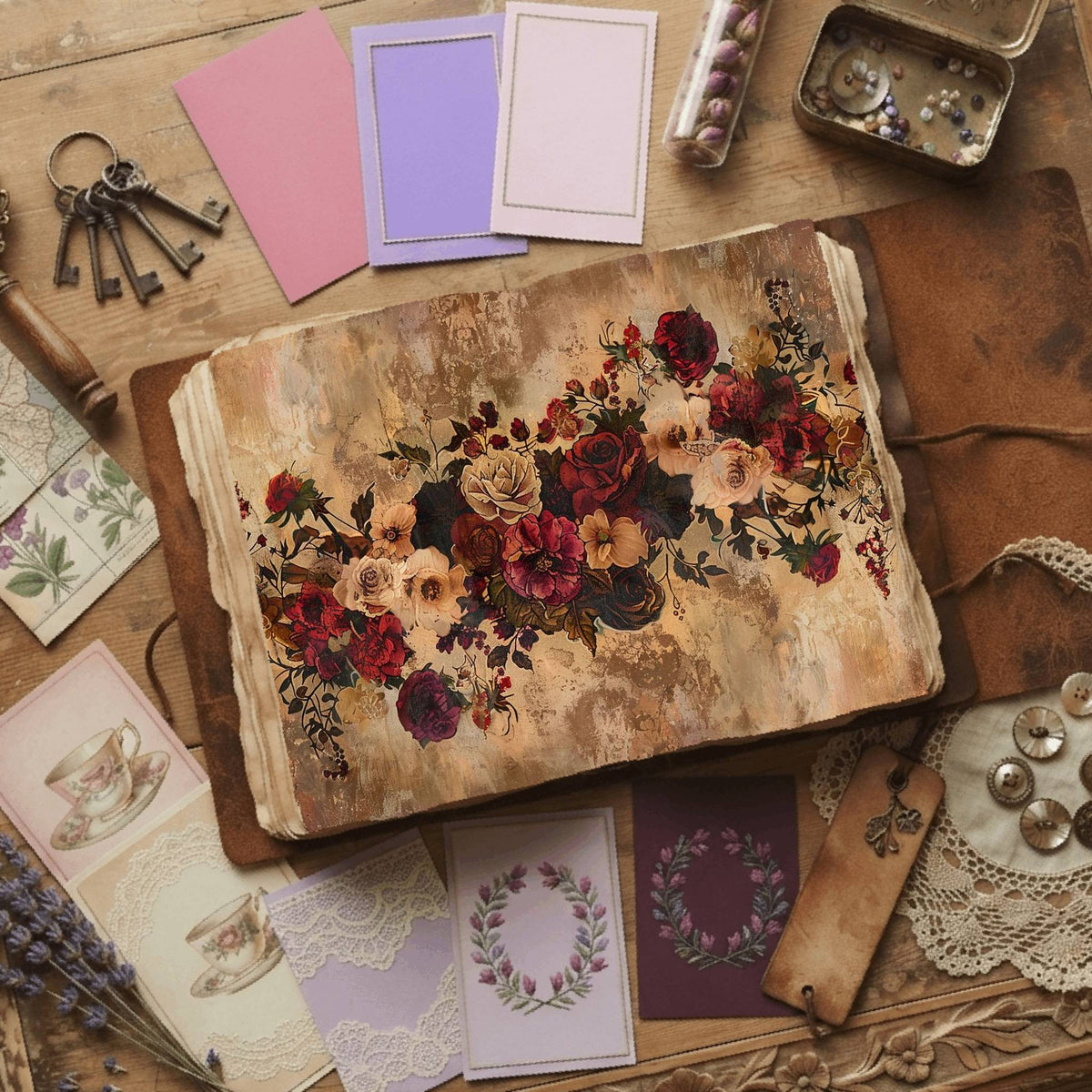 Regal Flora printable junk journal papers, digital download preview
