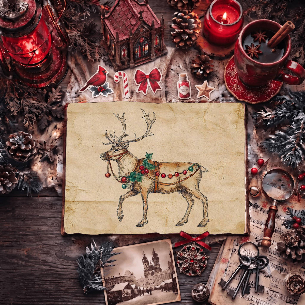 Reindeer Festive Harness Digital Papers