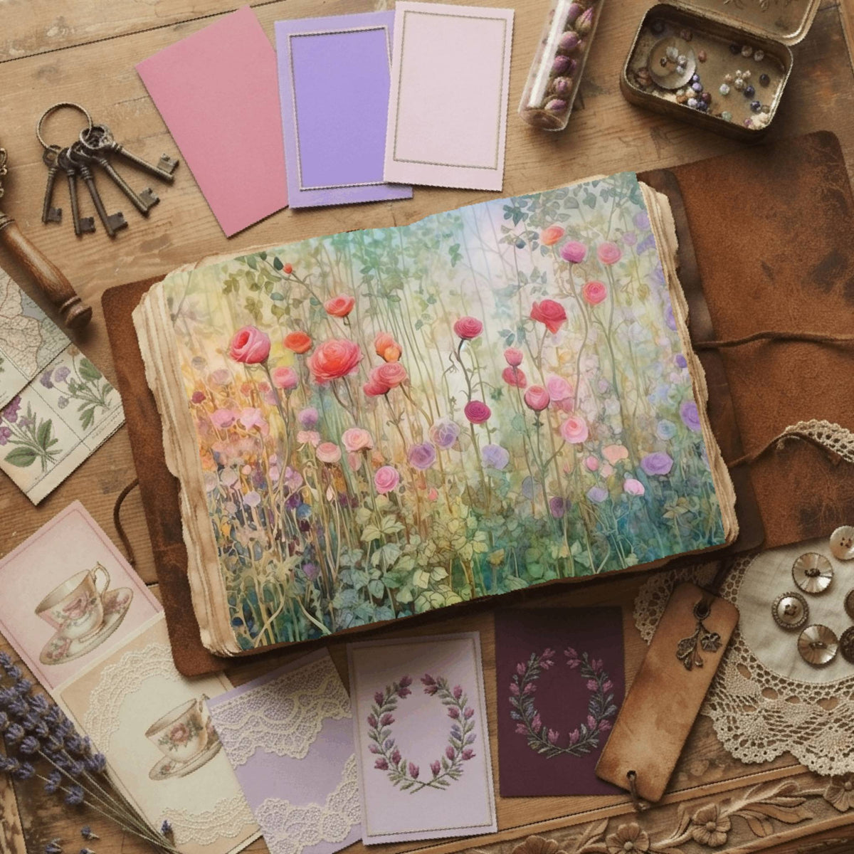Rose Garden floral printable junk journal papers, digital download preview
