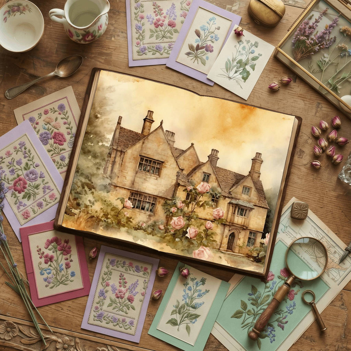 Rose Garden floral printable junk journal papers, digital download preview