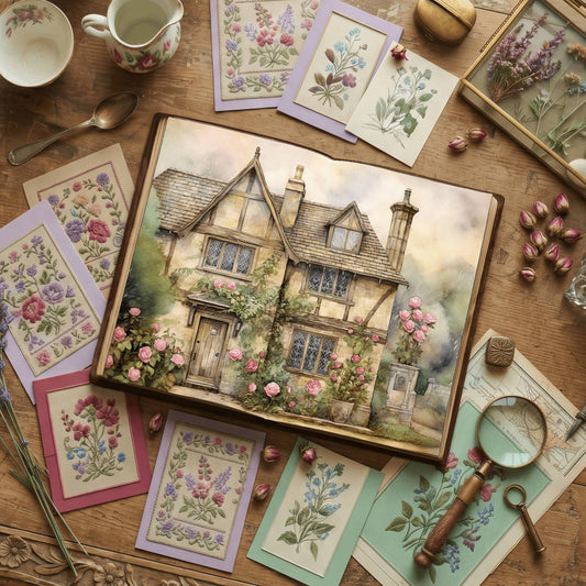 Rose Garden floral printable junk journal papers, digital download preview
