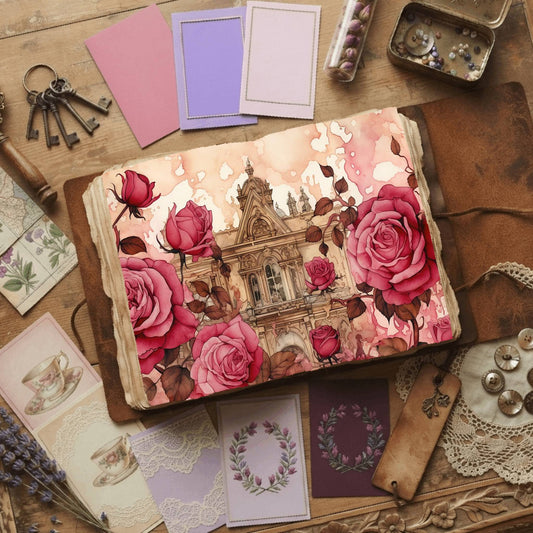 Rose Garden floral printable junk journal papers, digital download preview