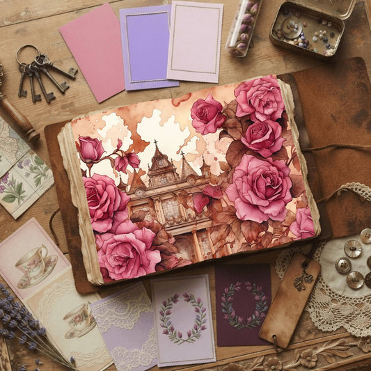 Rose Garden floral printable junk journal papers, digital download preview