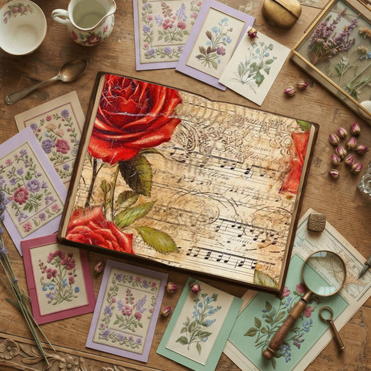 Rose floral printable junk journal papers, digital download preview