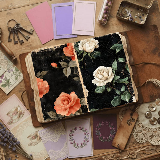 Rose floral printable junk journal papers, digital download preview