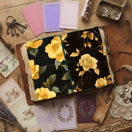 Rose floral printable junk journal papers, digital download preview