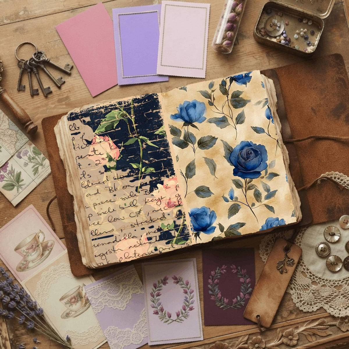 Rose floral printable junk journal papers, digital download preview