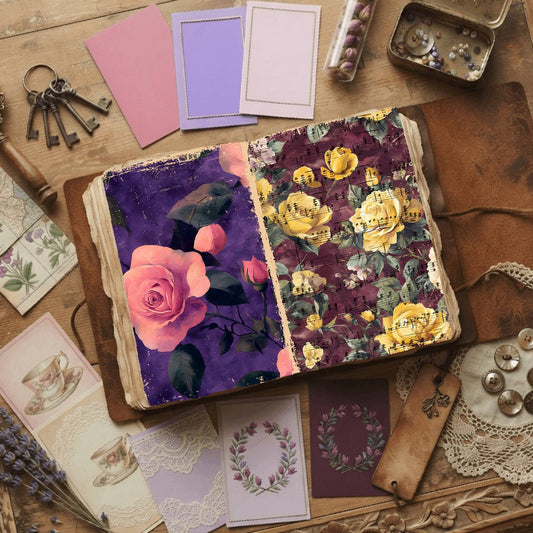 Rose floral printable junk journal papers, digital download preview