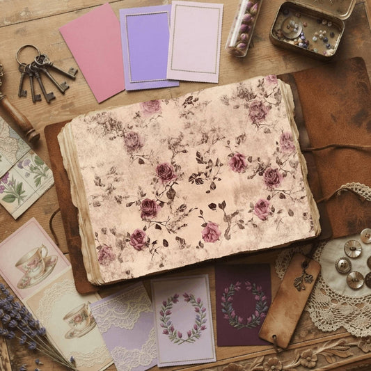 Rose floral printable junk journal papers, digital download preview