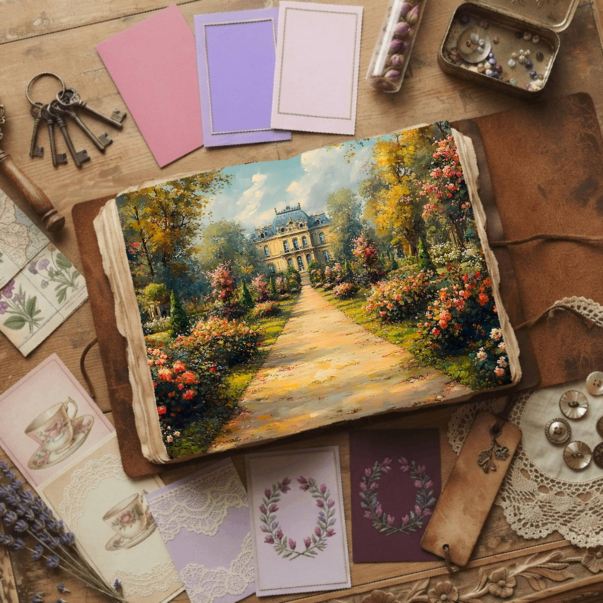 Royal Gardens printable junk journal papers, digital download preview