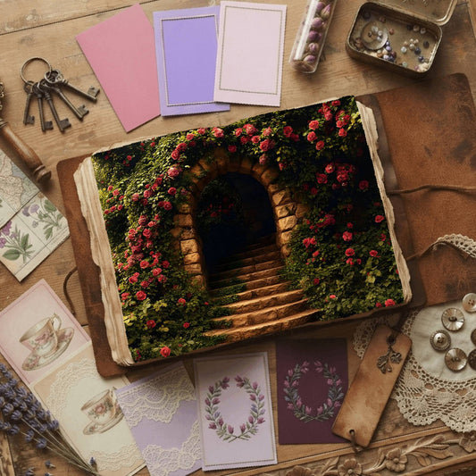 Secret Garden floral printable junk journal papers, digital download preview