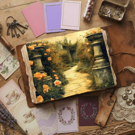 Secret Garden floral printable junk journal papers, digital download preview