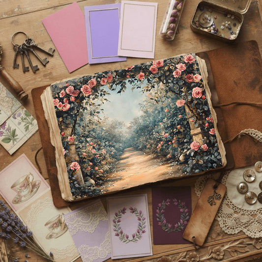 Secret Garden floral printable junk journal papers, digital download preview