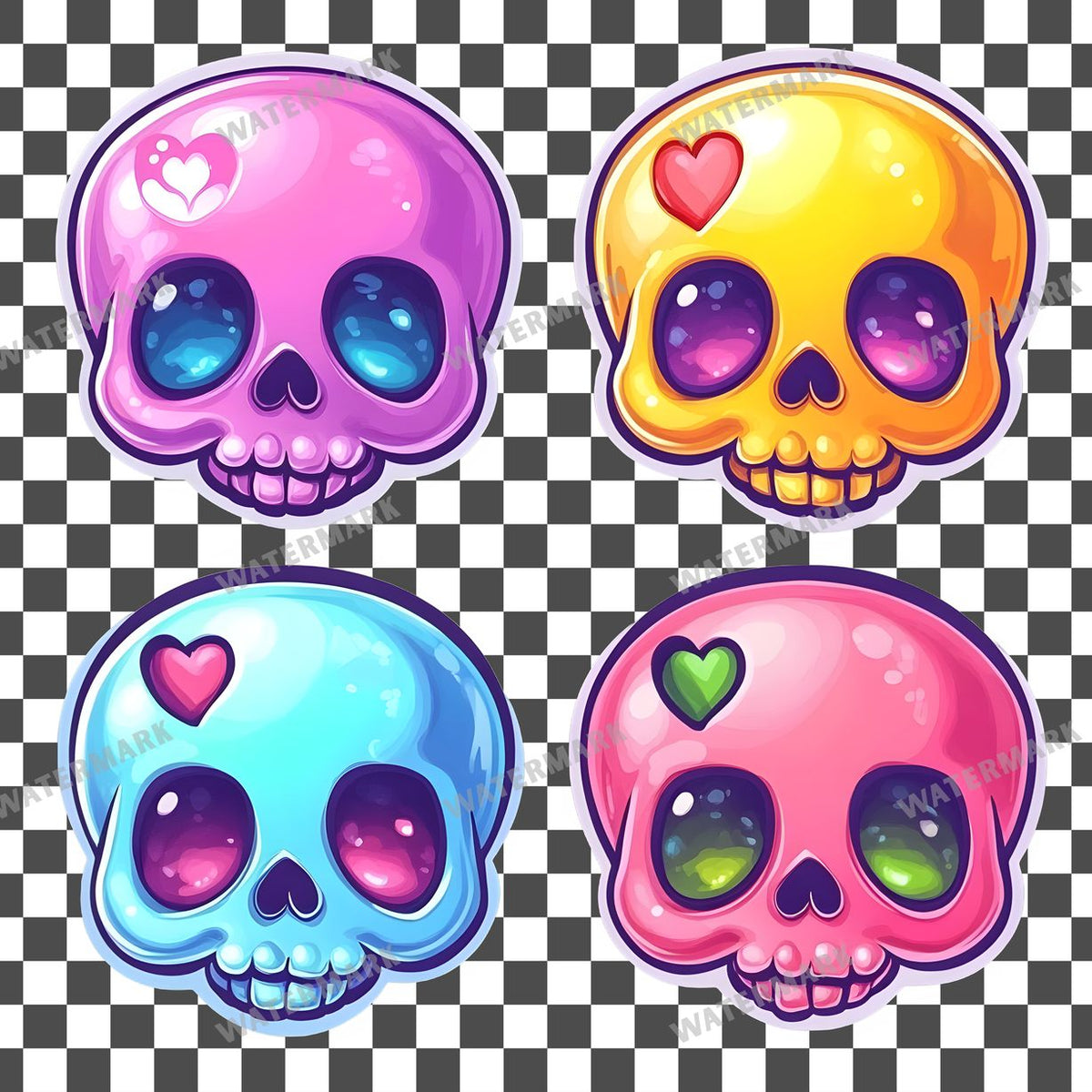 Skull Kawaii Style Clipart Pngs