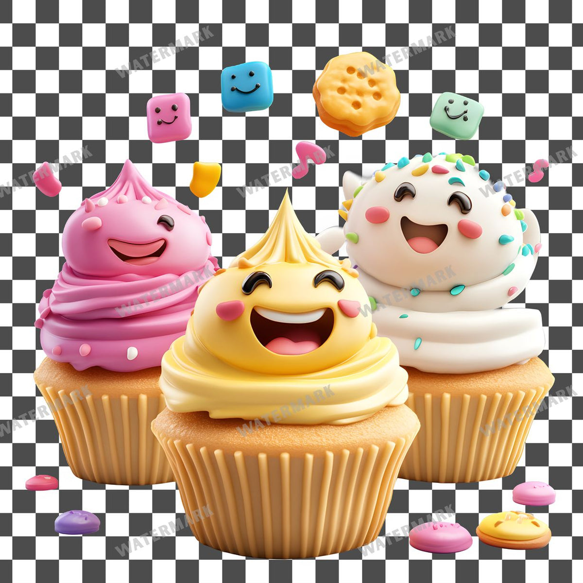 Smiling Cupcakes clipart PNG on a transparent background, design 1