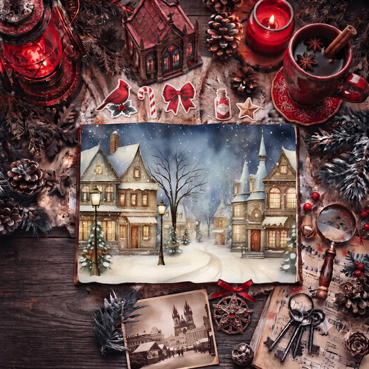 Snowy Christmas Village Digital Papers