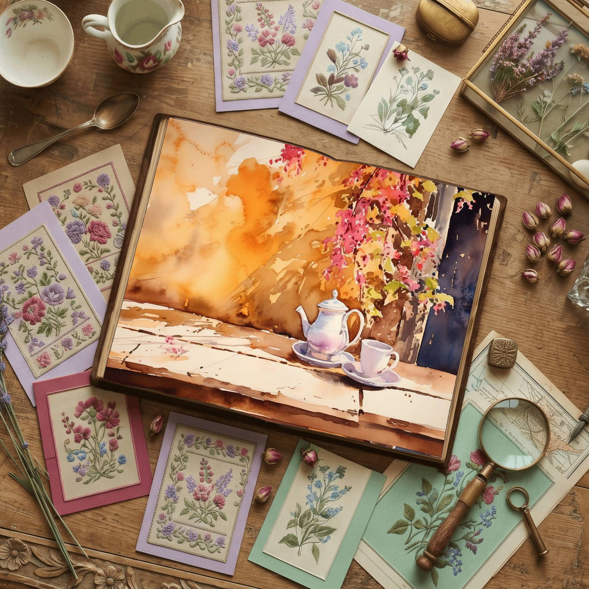 Summer Tea printable junk journal papers, digital download preview