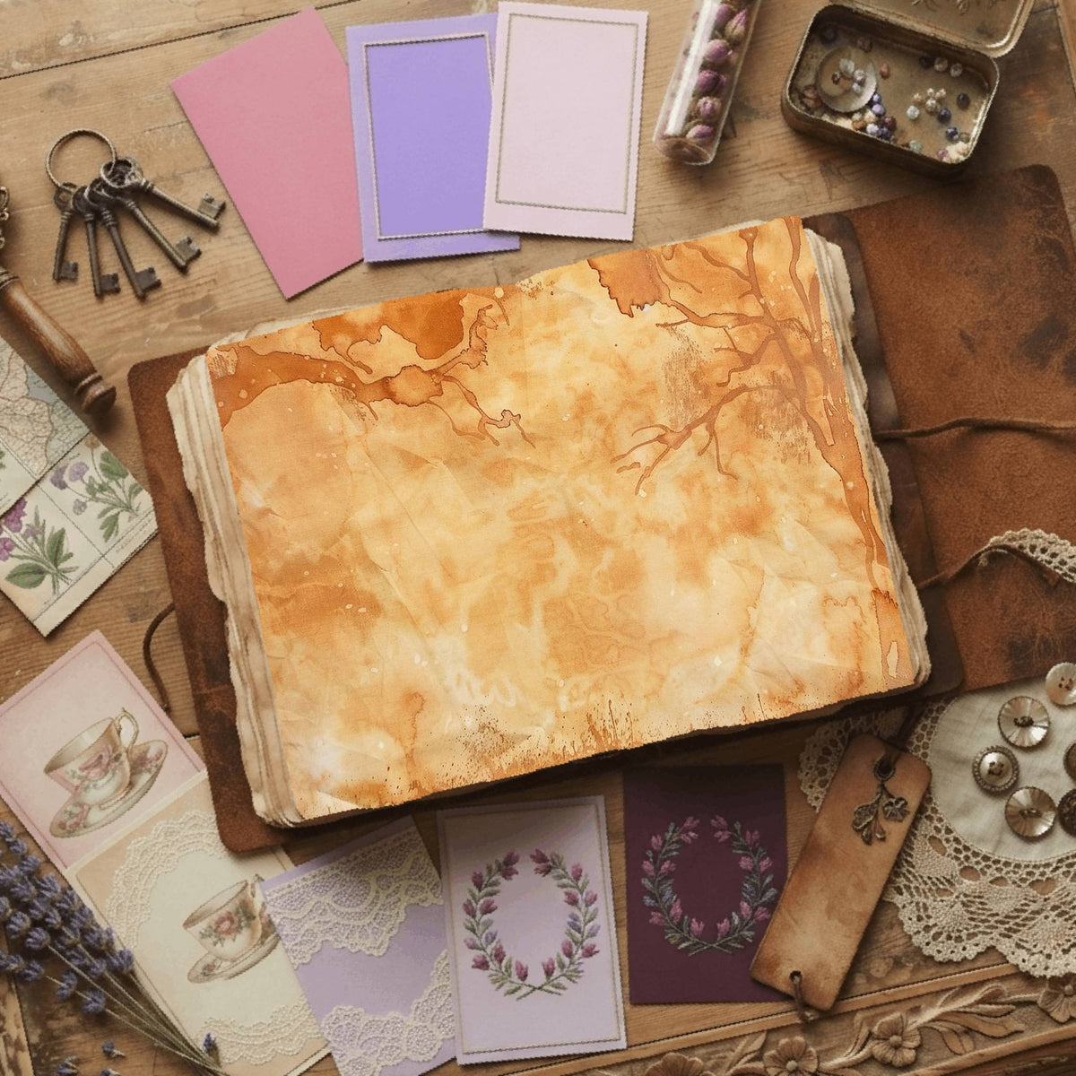 Tea printable junk journal papers, digital download preview