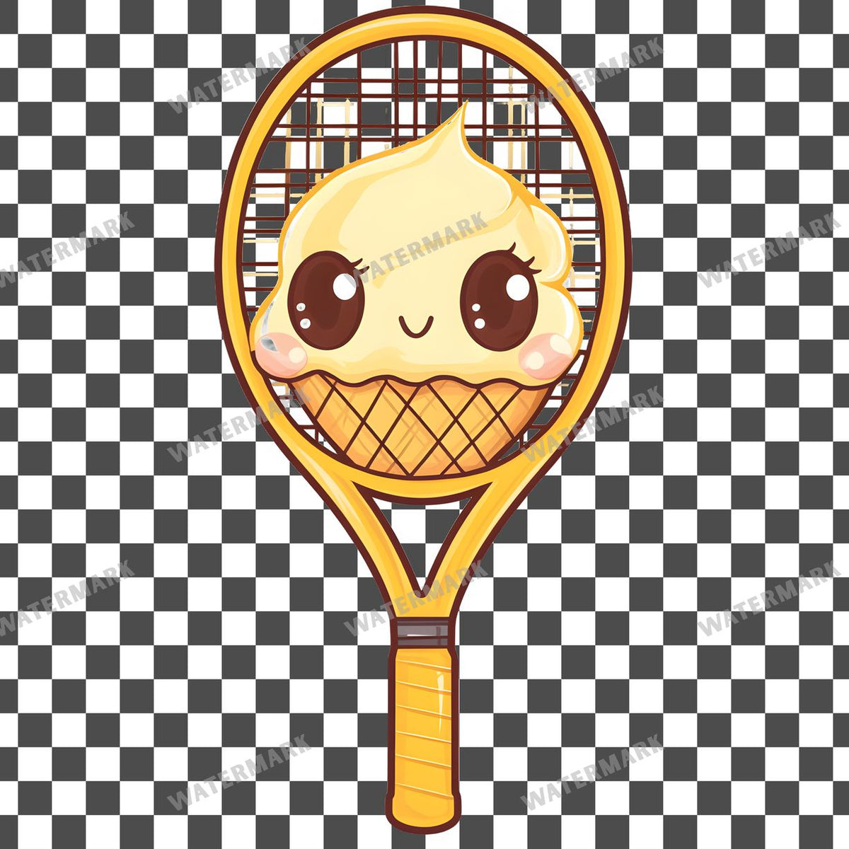 Tennis Racket Kawaii Style clipart PNG on a transparent background, design 1
