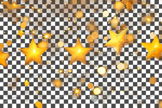 Twinkling Golden Stars Multiple Golden Transparent Overlay Pngs