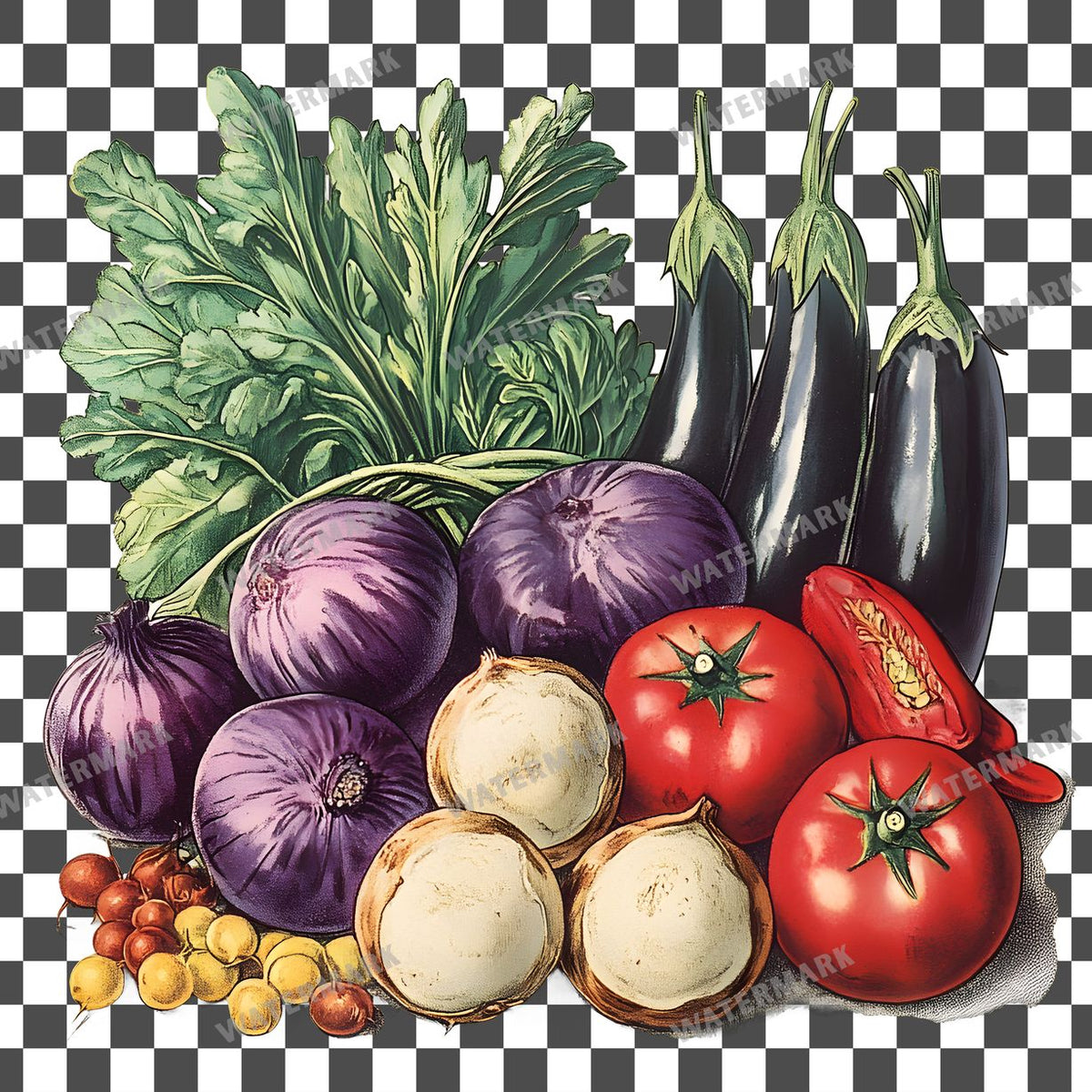 Vegetables Vintage Style Clipart Pngs