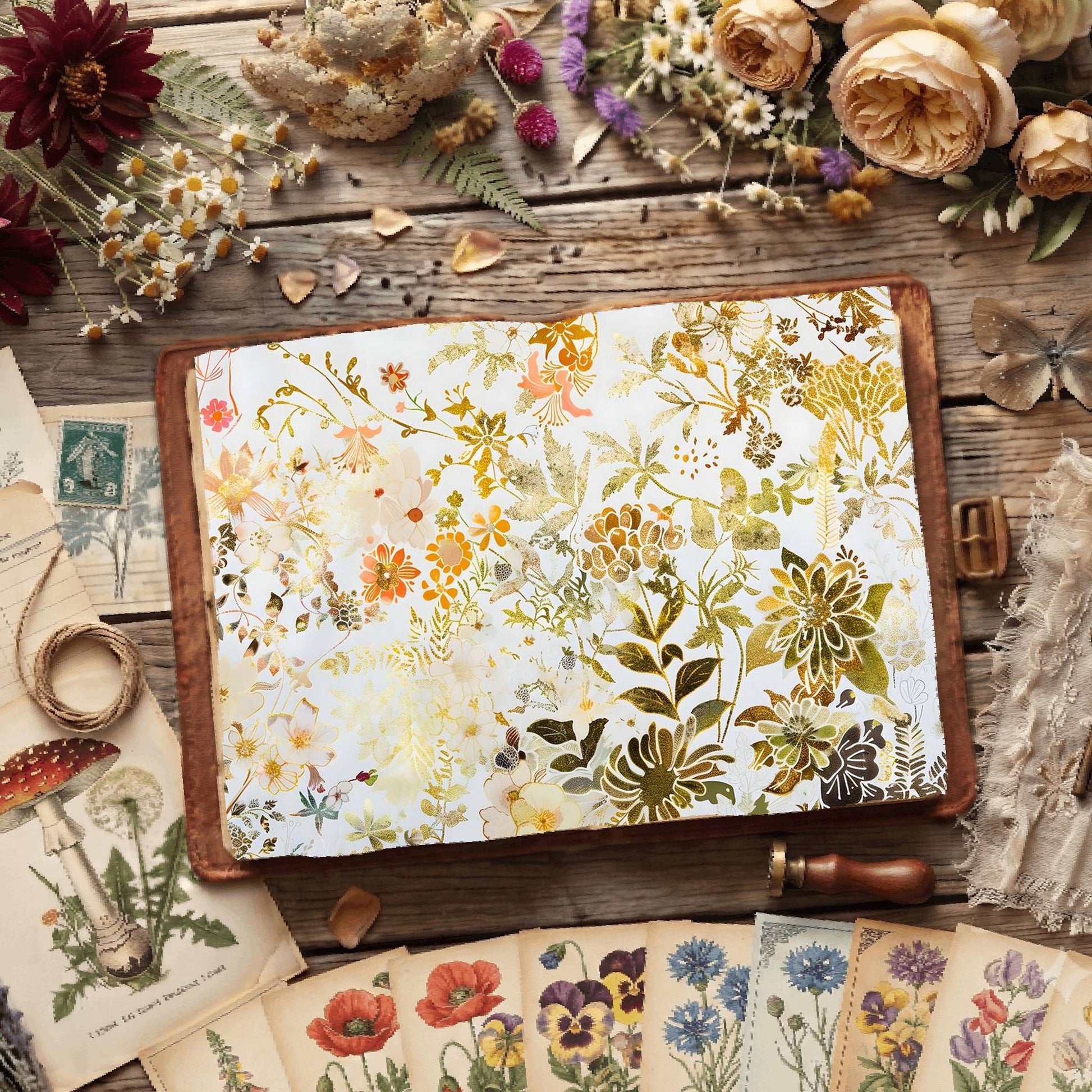 White Background Florals Digital Papers