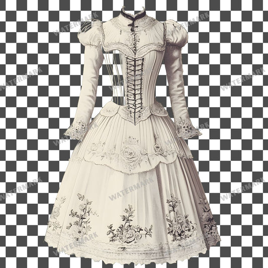 White Dress Vintage Style Clipart Pngs
