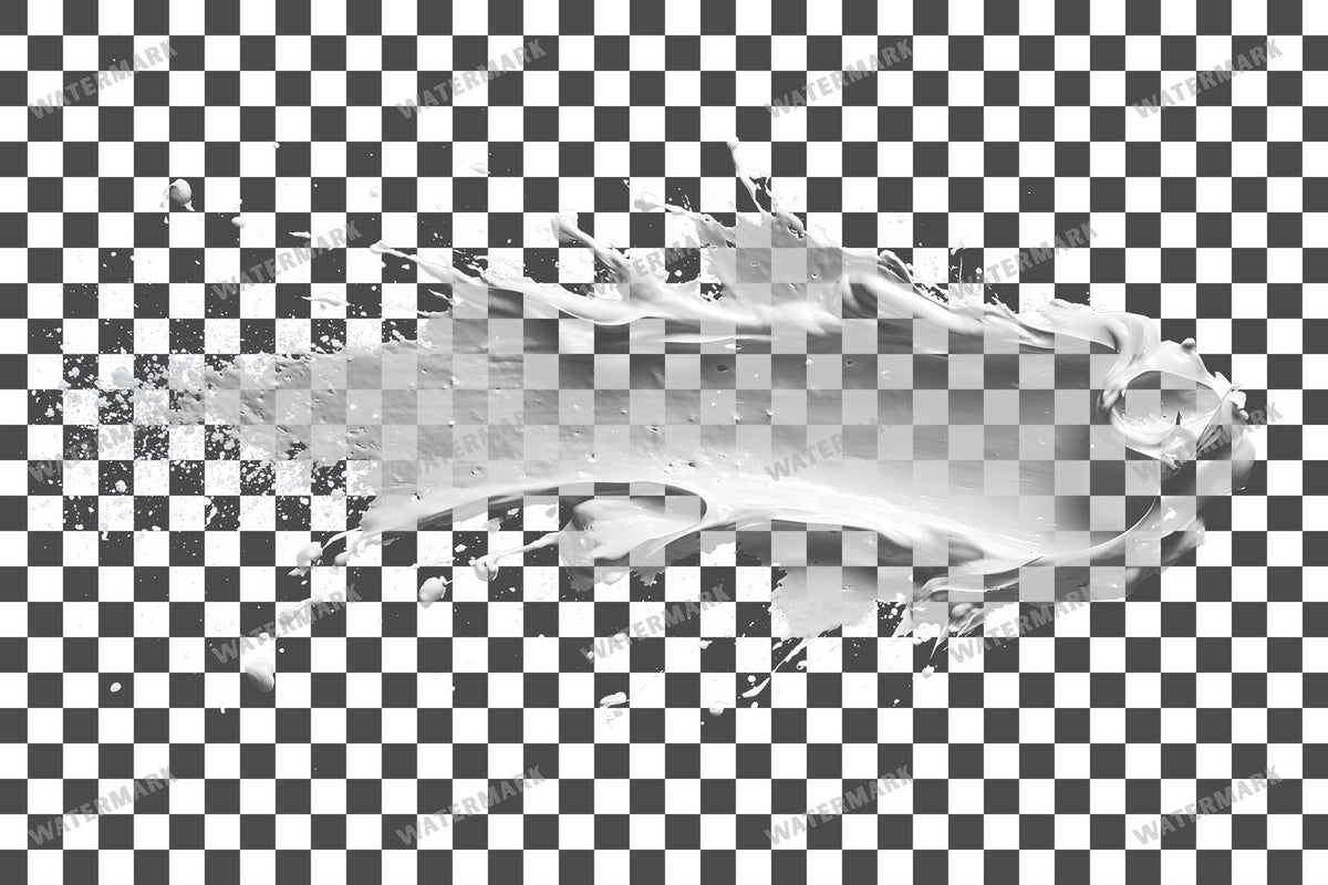 White Paint Splatter Abstract Splashes PNG overlay on a transparent checkered background, preview 1