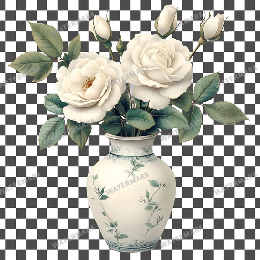 White Rosease Vintage Style Clipart Pngs