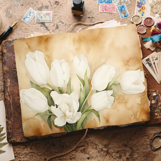 White Tulips Digital Papers