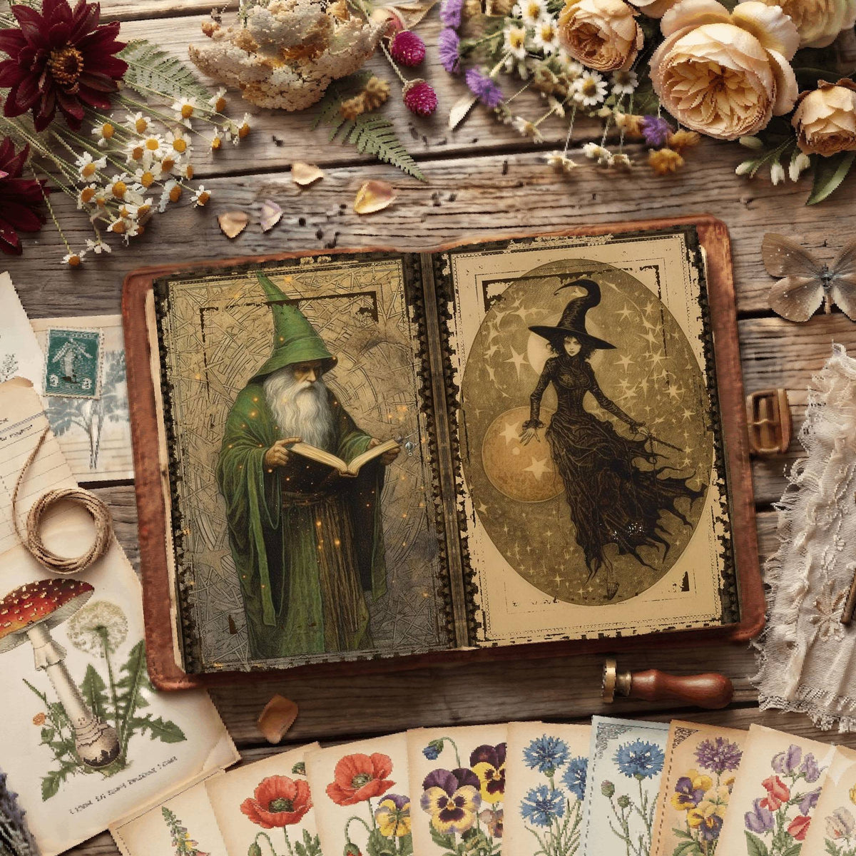 Witch Halloween printable junk journal papers, digital download preview