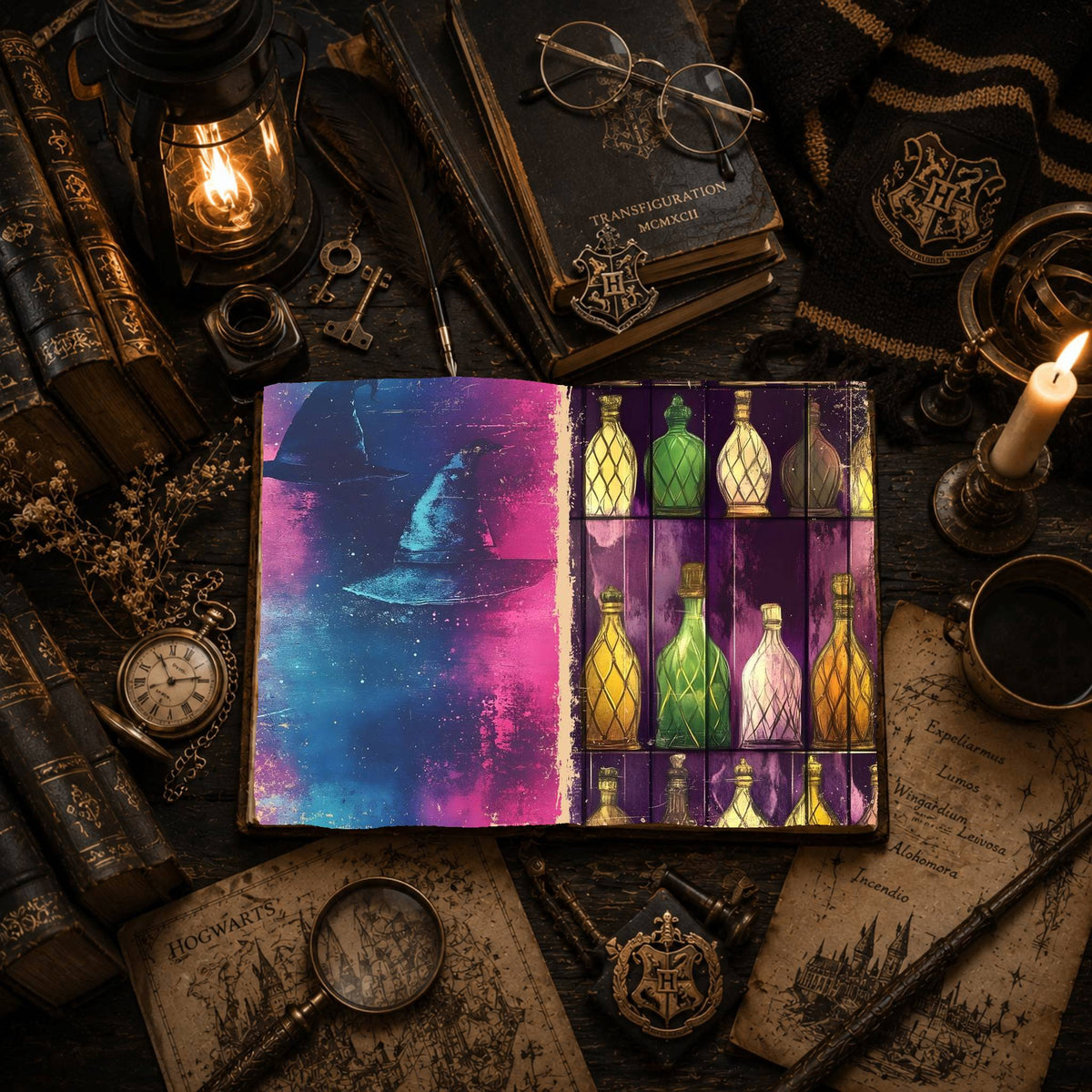 Witch Halloween printable junk journal papers, digital download preview