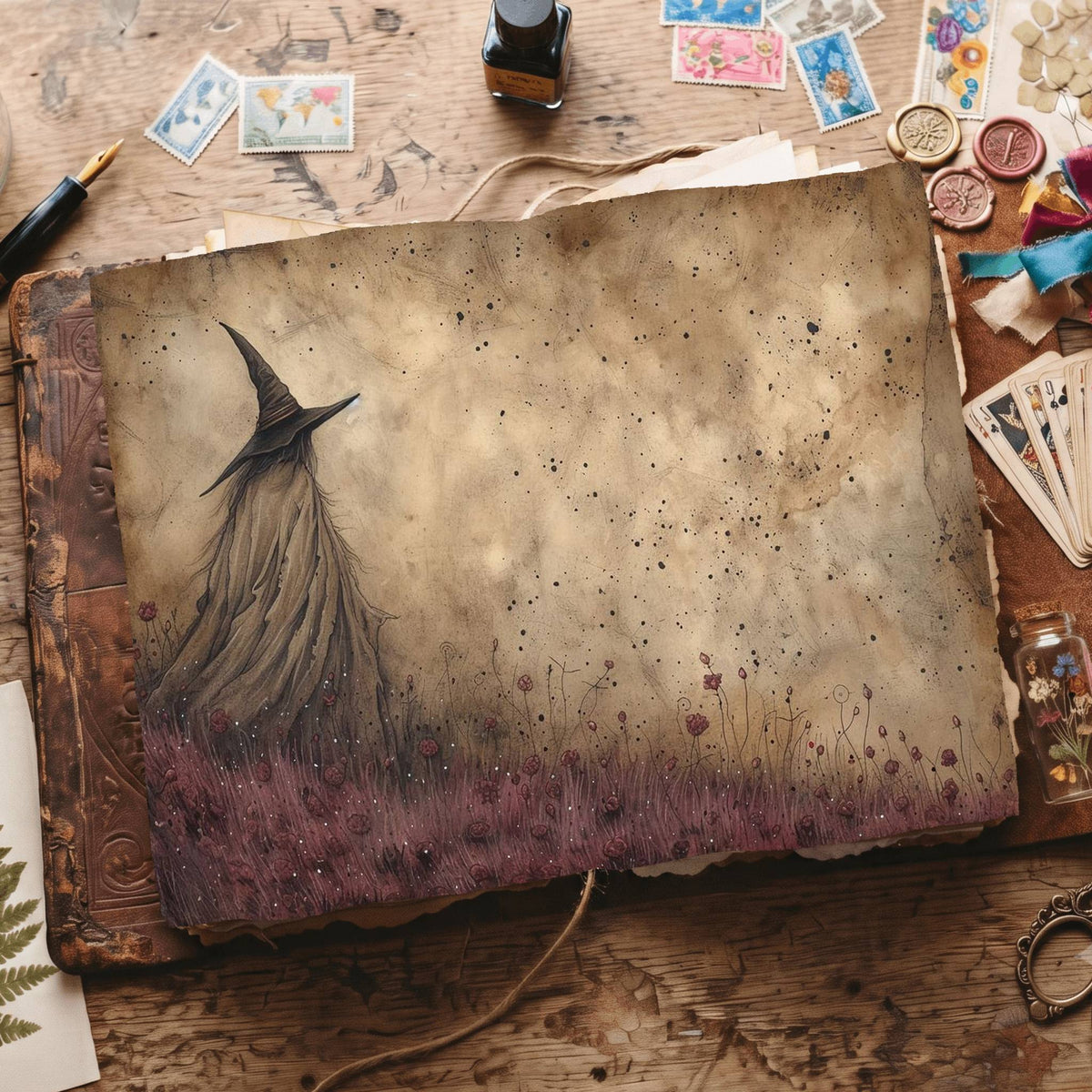 Witch Halloween printable junk journal papers, digital download preview