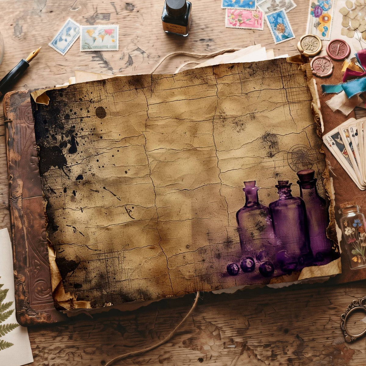 Witch Halloween printable junk journal papers, digital download preview