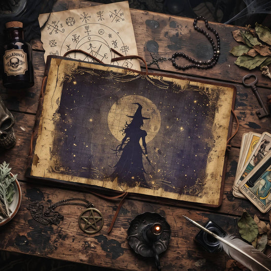 Witch Halloween printable junk journal papers, digital download preview