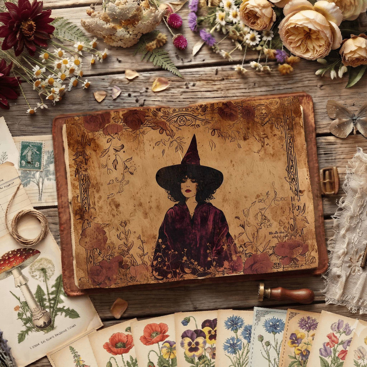 Witch Halloween printable junk journal papers, digital download preview