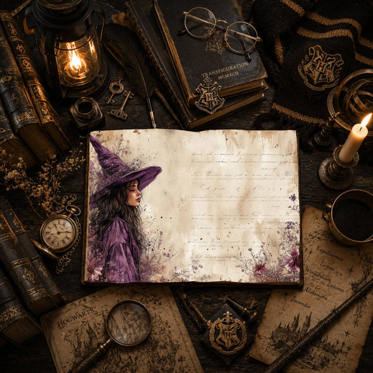 Witch Halloween printable junk journal papers, digital download preview