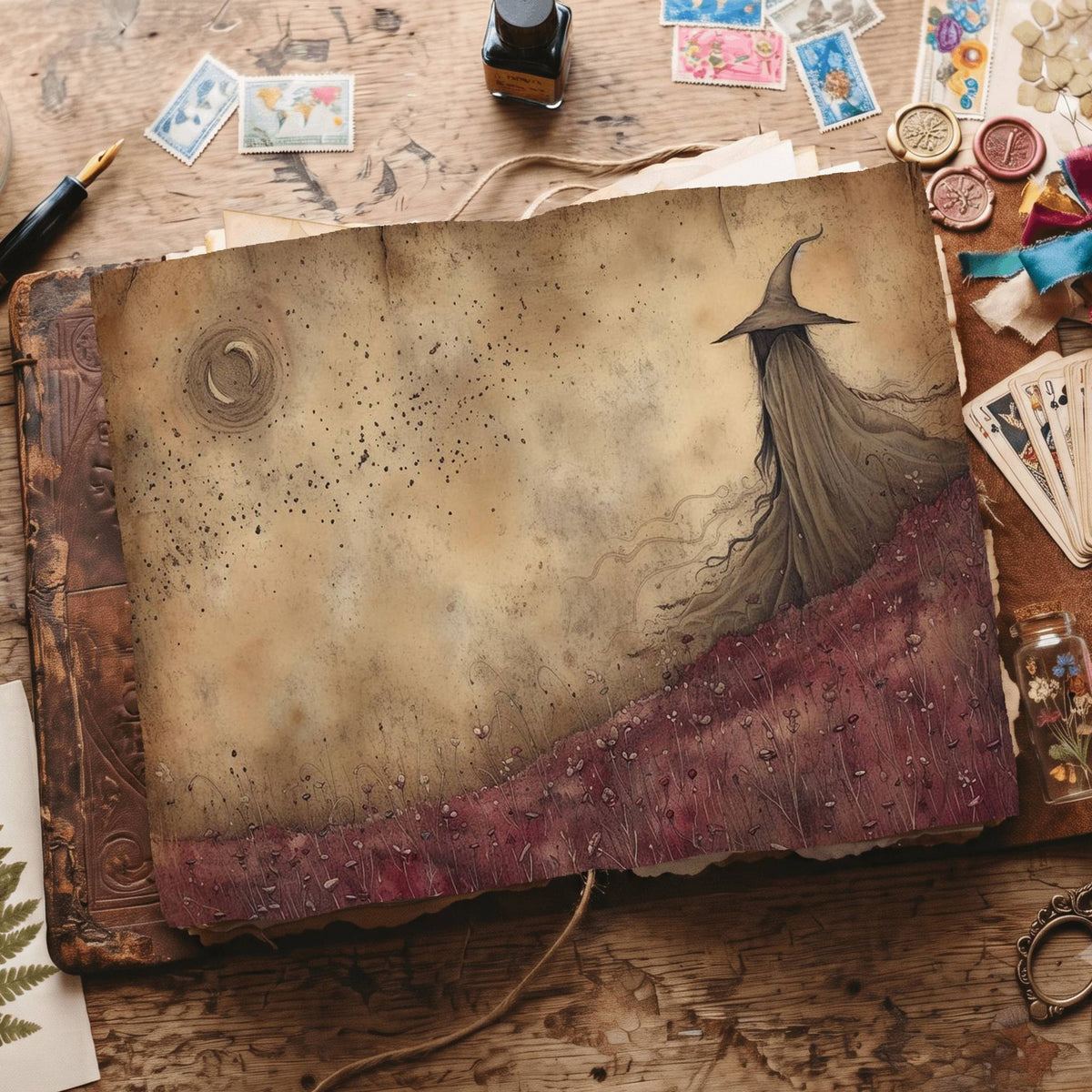 Witch Halloween printable junk journal papers, digital download preview
