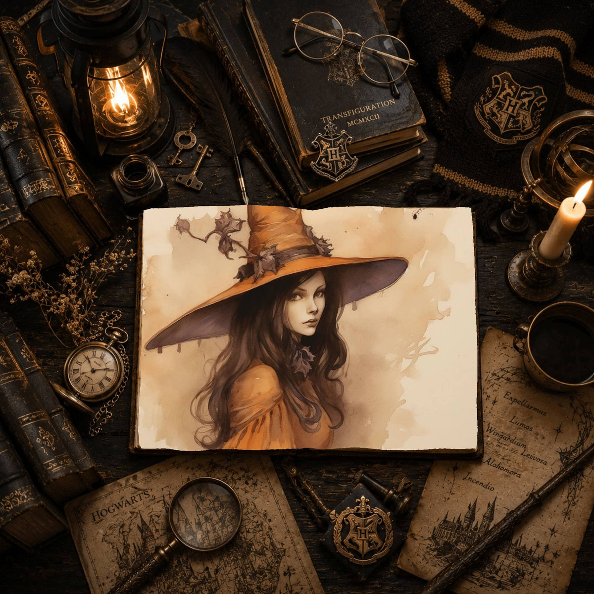 Witch Halloween printable junk journal papers, digital download preview