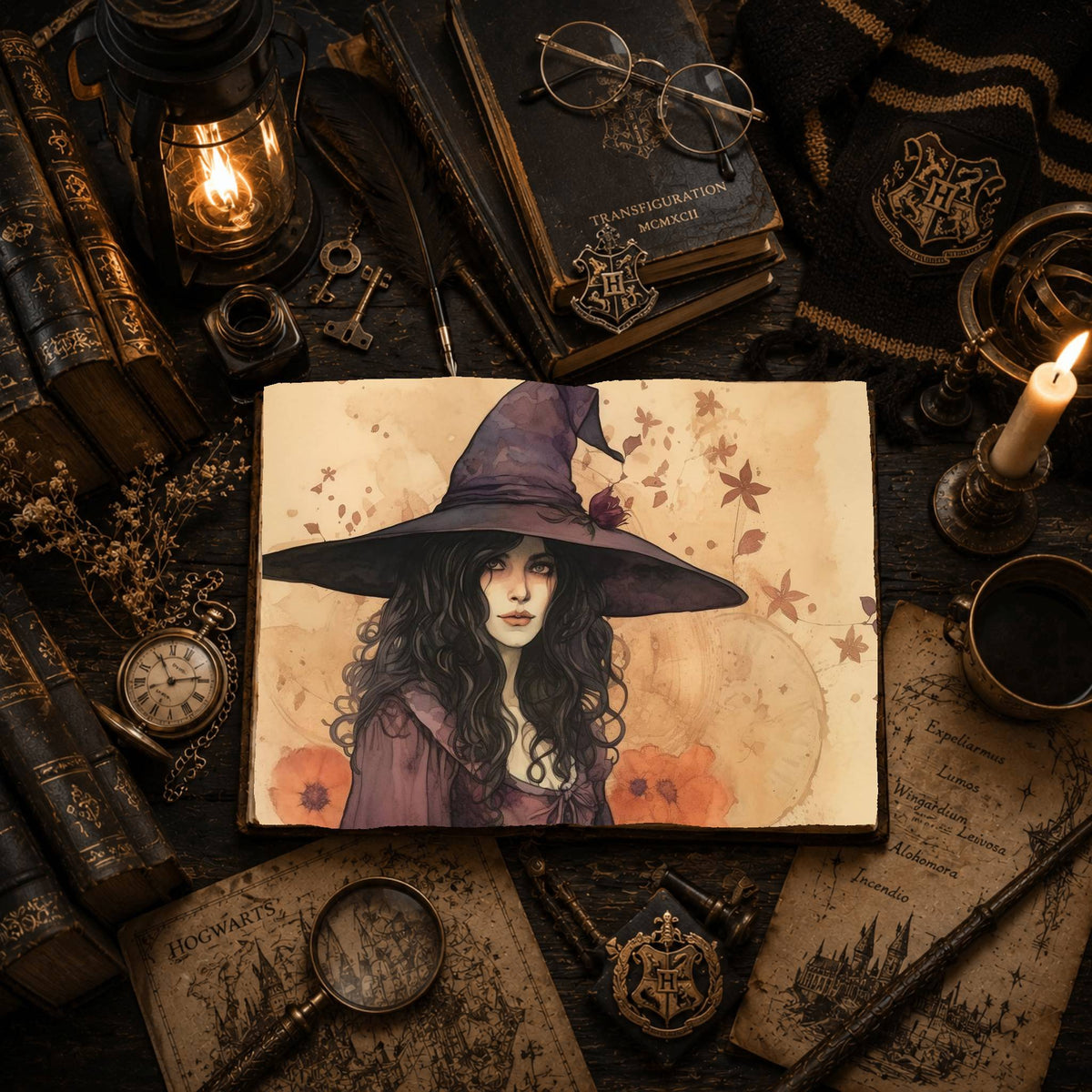 Witch Halloween printable junk journal papers, digital download preview
