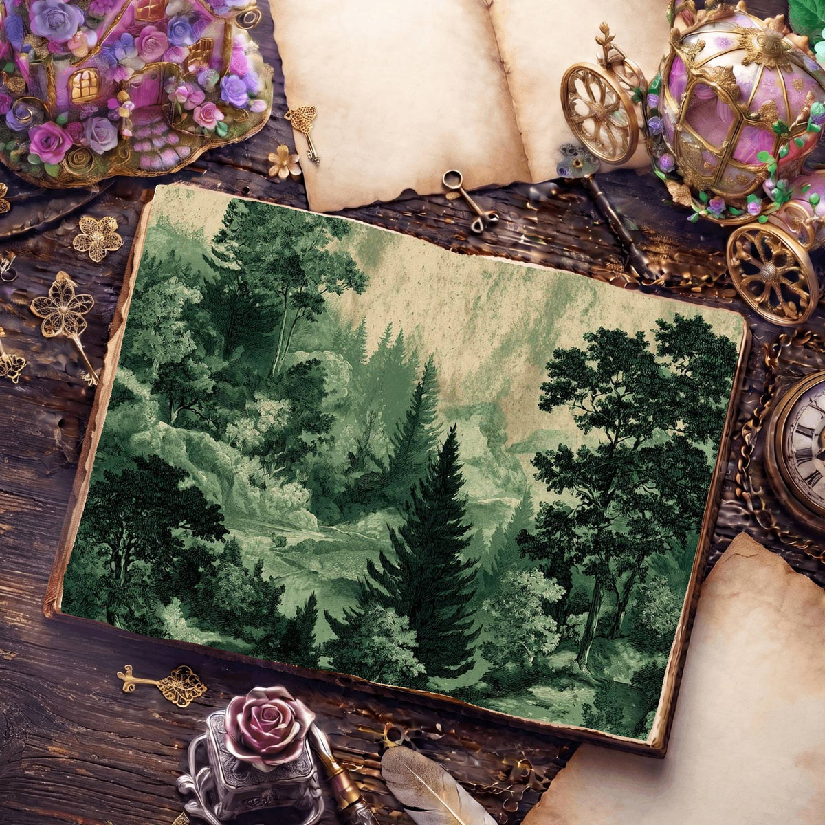 Woodland Forest Painterly Style Digital Papers